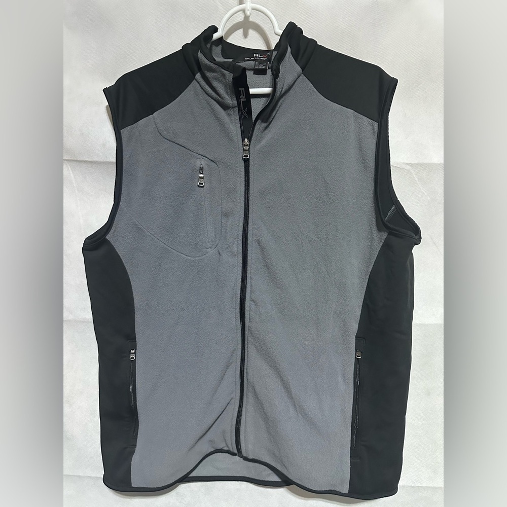 Ralph Lauren RLX Fleece Gray & Black Men’s Full Zip Vest Jacket Size Large Logo